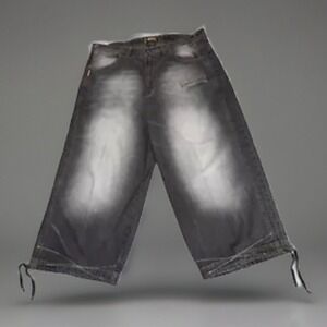 Baggy 212 NYC Shorts Mens 38 Black Denim Jorts Faded‎ Mallgoth Skater Raver Y2K